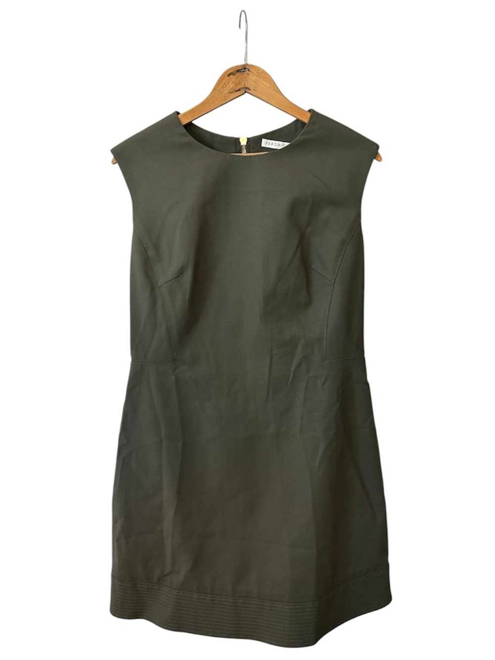 Veronica Beard | Women’s Olive Green Full Back Zip Pleat Hem Sheath Dress Sz 12